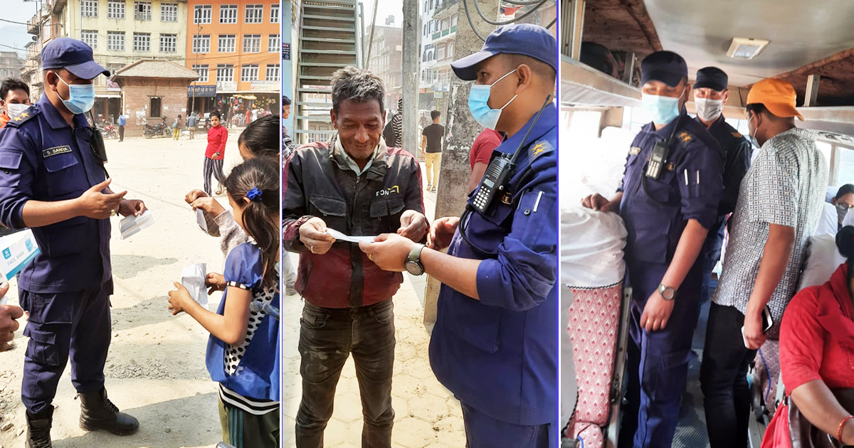 कोरोना बढेसंगै प्रहरी चौकी पनौतीद्धारा सचेतना कार्यक्रमसंगै माक्स वितरण सुरु